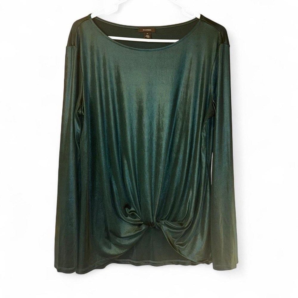 Halogen lightweight twist front shiny ling sleeve M top green